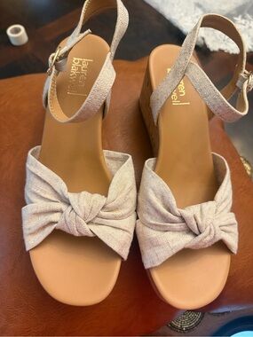Lauren Ralph Lauren Light Beige Knotted Wedge Sandals